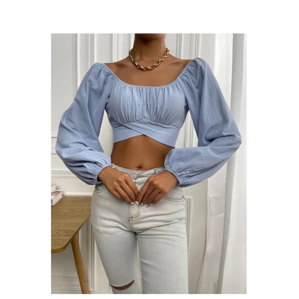 NWT Hello Molly Cropped Wrap Top Light Blue Sexy Size 4